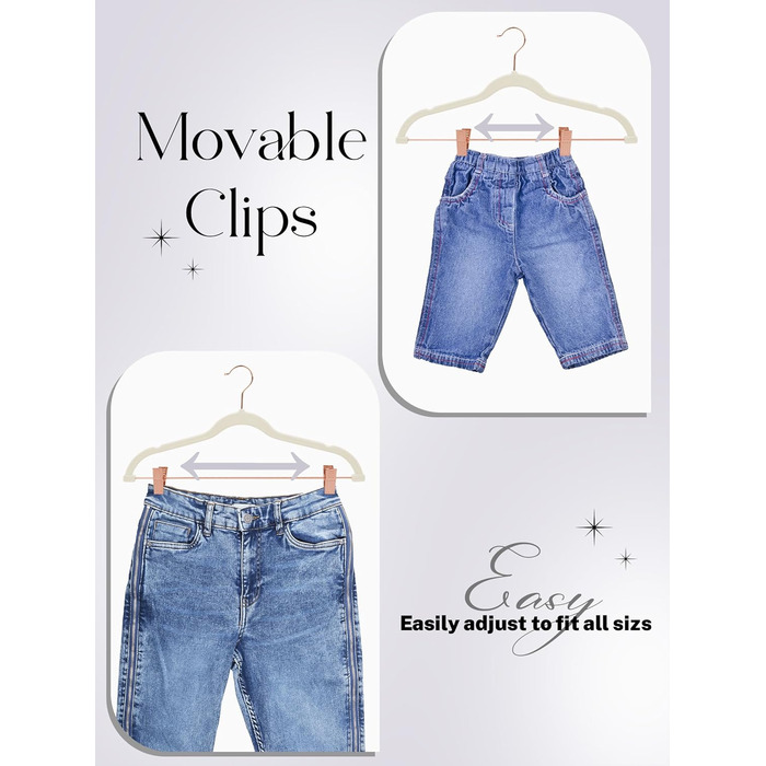 Набір вешалок для одягу HOUSE DAY, 20 шт, з кліпсами, ультратонкі, антиковзні, для штанів, економія місця (слонова кістка)