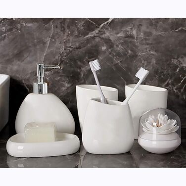 Набір аксесуарів для ванної кімнати BLBYHO, 5 шт., білий, кераміка: мильниця, дозатор для мила, тримач для зубних щіток, 2 стаканчики