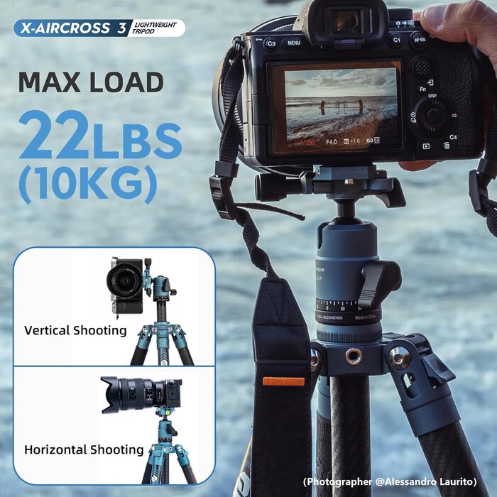 Штатив Fotopro Carbon X-Aircross 2: Легкий карбоновий штатив з кульковою головкою, 151 см, до 10 кг, блакитний