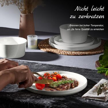 Набір посуду Homikit на 6 осіб: тарілки, миски, десертні тарілки, тарілки для їжі, з реактивною глазур’ю, кераміка, безпечний у мікрохвильовці та посудомийній машині, білий, 18 шт.