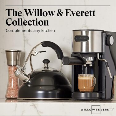 Електричний чайник Willow & Everett 2.5 л з нержавіючої сталі, сумісний з індукційною, газовою та електричною плитами, з силіконовим грифом та ситечком для чаю