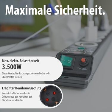 Многофункціональна мережева стрічка Brennenstuhl Super-Solid 8-fach з захистом від перенапруги, 2.5м, з вимикачем, чорно-сіра
