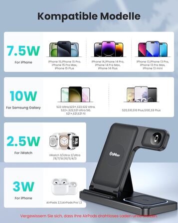 Зарядний станція 3 в 1 для Apple Watch, iPhone та iPod від Dumterr (сумісна з iPhone 16, 15, 14, 13, 12, 11 Pro Max, AirPods, Serie) - чорний колір