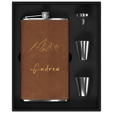 Набір фляг з гравіюванням гір, фляга з нержавіючої сталі 8oz/237ml, персоналізований подарунок на день народження, подарунок для чоловіків, кемпінгу, туризму (сірий) (Braun-design 4, 355ml/12oz)