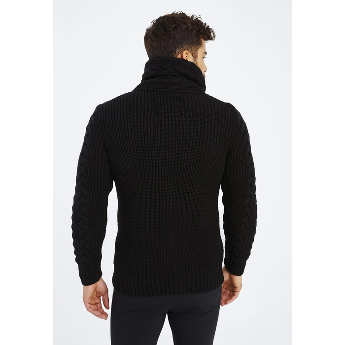 Чоловічий светр Leif Nelson з коміром-шарфом, Slim Fit, зимовий, повсякденний, великий в'язаний, чорний худі-светр LN7080 Cael (S, Чорний)