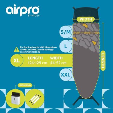 Бюгельний чохол Airpro від Widex для парової праски - універсальний розмір до 120x42 см - без води під столом - прасування до 50% швидше - виготовлено в Європі (Flagstones, XL)