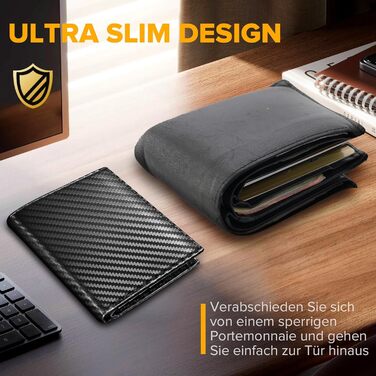 Чоловічий гаманець UNOSEKS: RFID захист, картхолдер, slim модель з відділенням для монет, на 1-6 карт (карбон, чорний)