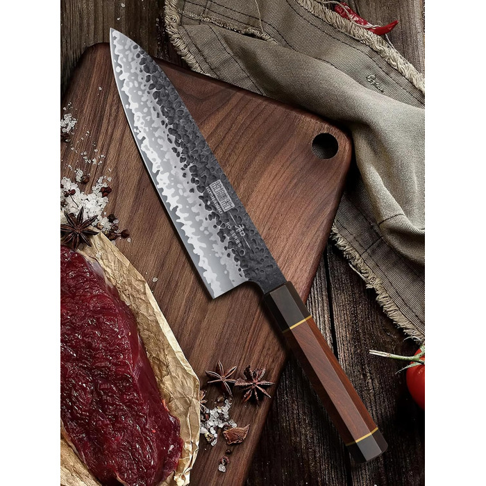 Японський ніж Kiritsuke HOSHANHO 23 см, професійний кухонний ніж з 9 шарів вуглецевої сталі, ніж шеф-кухаря, універсальний ніж у подарунковій коробці (набір ножів 3 шт.)