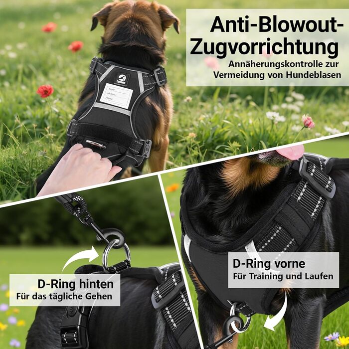 Нашийник для собак великих порід з ручкою, без обмеження грудної клітки, дихаючий, безпечний, світловідбиваючий, без Pull, для тренувань та активного відпочинку, Sti 2 Bau (L, чорний)