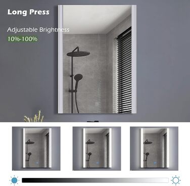 Дзеркало для ванної кімнати CLIPOP з підсвічуванням LED, сенсорне управління, IP44, 3 кольори світла, 40x50 см