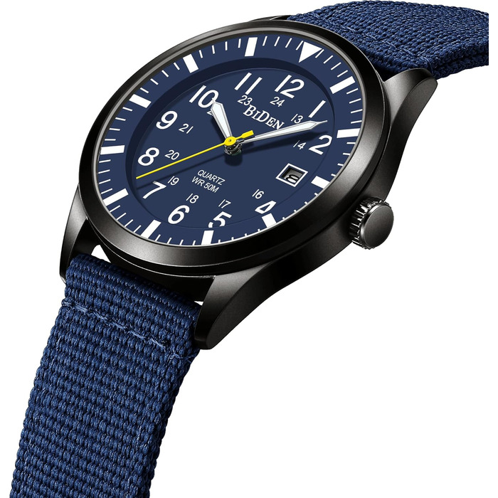 HANPOSH чоловічий годинник: тактичний годинник для військових, армійський годинник з датою, водостійкий (3ATM), кварцовий годинник для активного відпочинку та спорту (блакитний, сірий, блакитний)