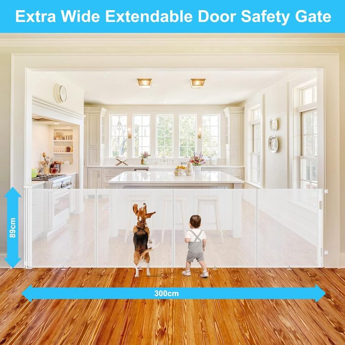 Adjustable Baby Gate with Lock - Expandable Pet Barrier, 150cm Width, 83cm Height, 300cm Total Length (White)