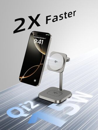 LULULOOK Qi2 Magsafe Зарядна станція 3 в 1 з алюмінію для Apple Watch та iPhone: 15W швидка зарядка для iPhone 17 Pro Max/Pro/Air/17, 5W для Apple Watch Ultra, AirPods. Титан.