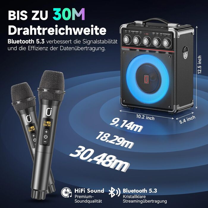 Караоке машина JYX з 2 бездротовими мікрофонами, портативна караоке система з підсвіткою RGB для дорослих та дітей - портативна Bluetooth караоке-бокс з мікрофоном та PA-динаміком, чорний Tx05