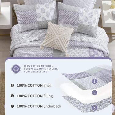Комплект постільної білизни Finlonte Quilt Twin (1.5) з бавовни, блакитно-сіро-білий, легкий, двосторонній, для всіх сезонів, 2-х частинний (178x218 см)