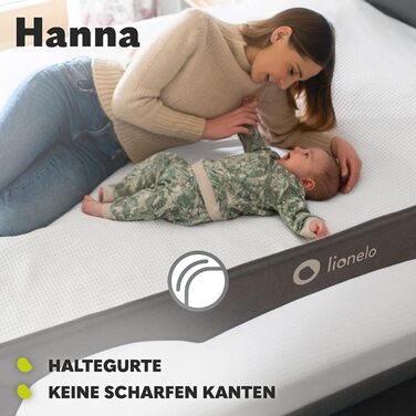 Захисний бортик для ліжка Lionelo Hanna 150x66 см, складаний на 180°, сітчастий, легкий монтаж, блокування, SecureBelt, міцна конструкція, сірий