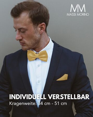 Массі Моріно: Комплект краватка-метелик та нагрудна хустинка для чоловіків - краватка-метелик на весілля, регульована, кольору шампань