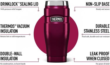 Термокружка Thermos King Reise, нержавіюча сталь, 470 мл, колір полуниця, 8.3 x 8.3 x 20 см