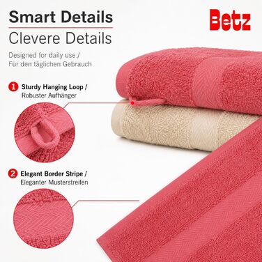 Набір рушників Betz Premium 12 предметів, 100% бавовна, сертифікація Oeko-TEX, висока щільність, колір Пісочний/Малина
