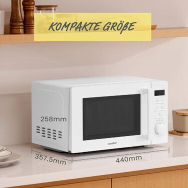 Мікрохвильова піч Comfee CMSN 20di біла: 20л, 700W, LED-дисплей, 8 меню, таймер, внутрішнє освітлення