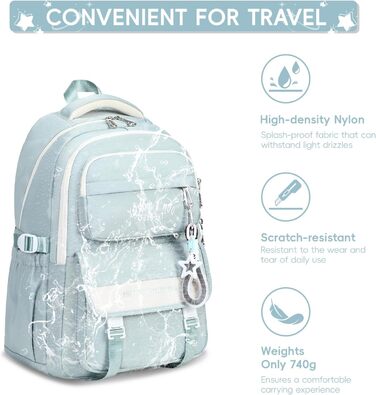 Шкільний рюкзак Tanou для підлітків, дівчаток, 4-12 клас. Великий водонепроникний рюкзак для школи, середньої та вищої освіти, блакитний