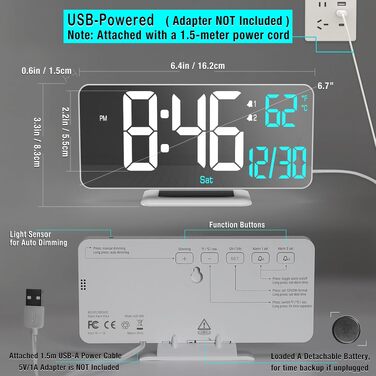 Цифровий LED годинник-будильник KOSUMOSU для спальні 6.7