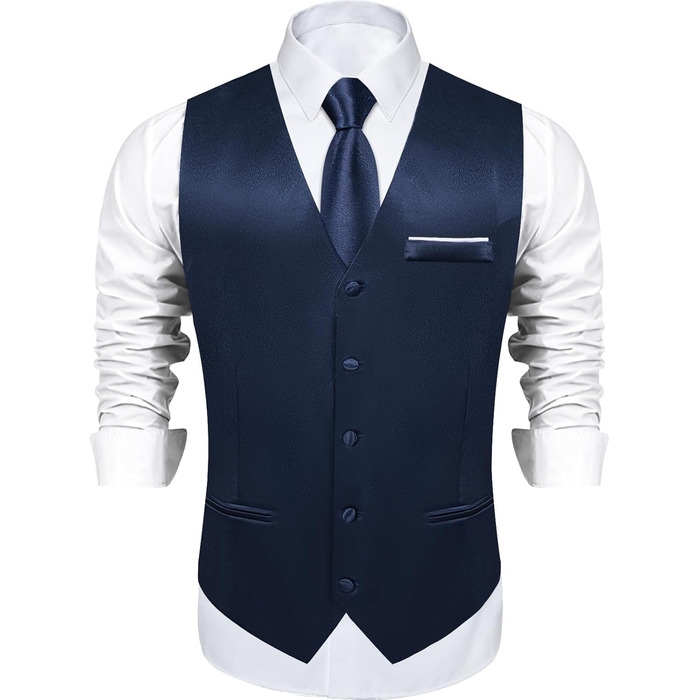 Костюм-жилет та краватка DiBanGu з атласу, 8 предметів, однотонний жилет та метелик з брошкою для смокінга, весілля, формальних заходів (XL, темно-синій)