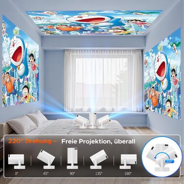 Портативний проєктор Mini Beamer з динаміком: 1080P/4K, WiFi 6, Bluetooth 5.0, автоматичне корегування трапецеїдальних спотворень, 220° обертання, для домашнього кінотеатру та використання на вулиці