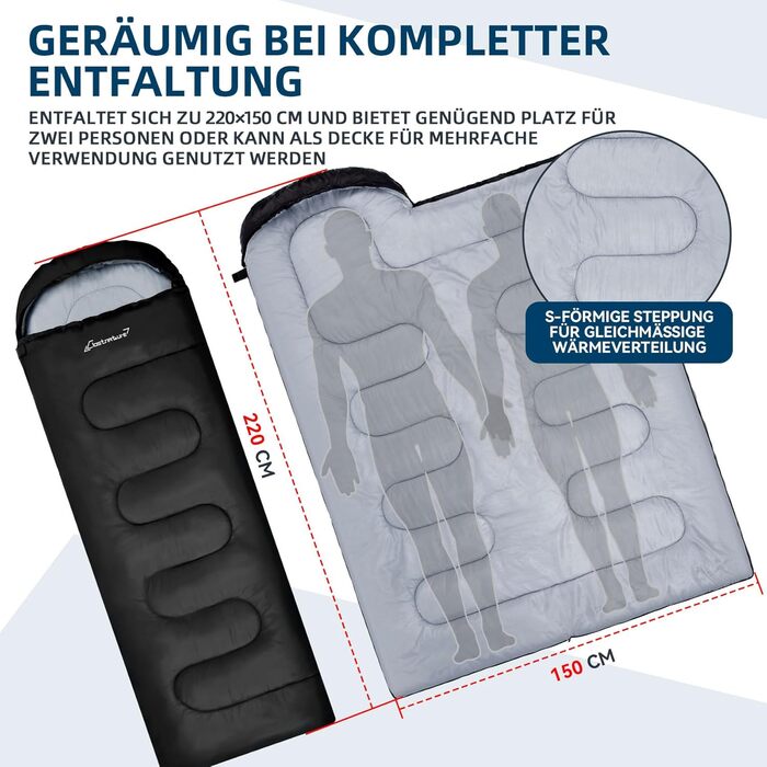 Спальний мішок Clostnature для кемпінгу та подорожей: легкий, компактний, 3 сезони, чорний (0.9 кг)