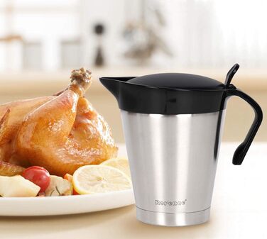 Rorence 950 ml Stainless Steel Thermos Saucepan with Flip Lid, Double Insulated Sauce Pot/Sauce Jug/Thermos Sauce Pot for Dinner Parties