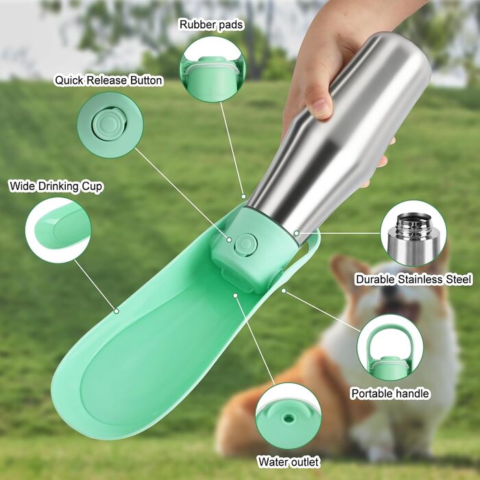 Водяна пляшка для собак на прогулянці: витривала, з нержавіючої сталі, 750 мл, з подвійними стінками, вакуумна ізоляція, не протікає