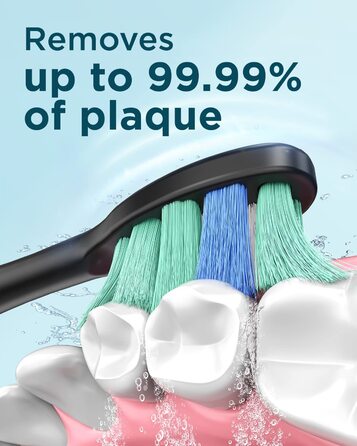 Електрична звукова зубна щітка для дорослих - відбілювання, ультразвукова, з кейсом для подорожей та зарядною станцією, 8 насадок, 5 режимів (Чорна)