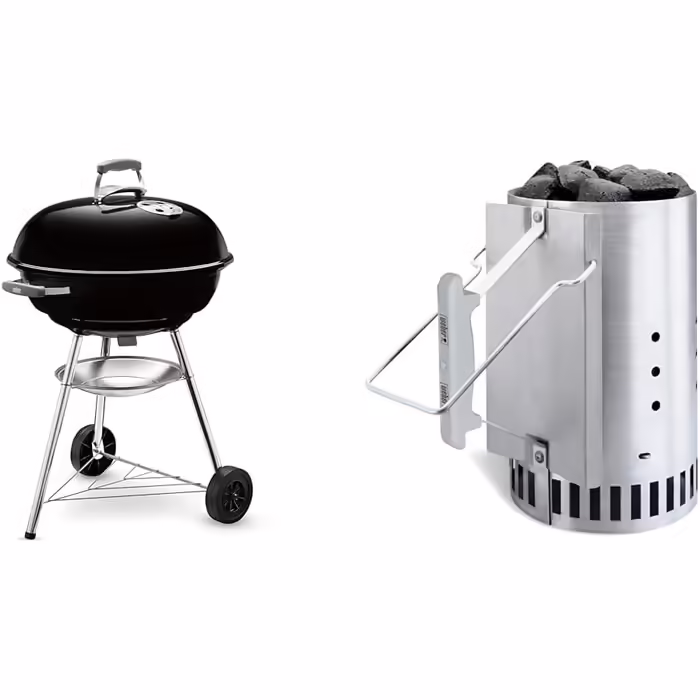 Вугільний гриль Weber Compact Kettle 47 см, чорний, кришка, чохол, комплект із стартером Rapidfire