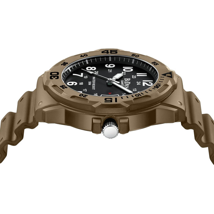 HANPOSH чоловічий годинник: аналоговий кварцовий годинник для чоловіків з датою, водонепроникний 50M, стильний дизайн, силіконовий ремінець (06- Khaki Schwarz)