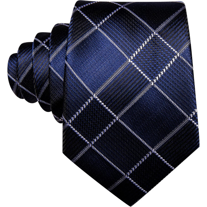 Чоловіча краватка Barry.Wang з кишеньковим хустинкою та запонками, набір в клітинку, блакитна для весілля та урочистих заходів