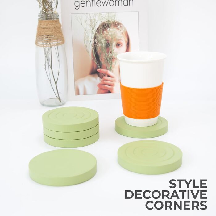 Colorful wooden coasters for drinks, set of 6 for drinking glasses, table protector for all table types, gift set for all occasions, (Pastel Pistachio Shovel, Coasters)