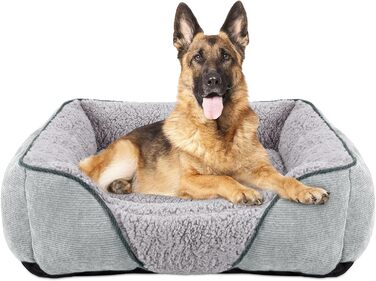 JOEJOY Dog Bed Medium to Large Dogs Dog Basket Washable - Fluffy Dog Bed, Non-Slip Dog Beds Dog Basket, Plush Dog Basket for Dogs and Cats (L76×61×23 cm) (L 106 x W 80 x H 23 cm, Light Grey)