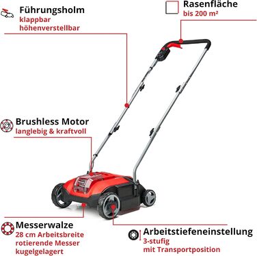 Einhell Cordless Scarifier GC-SC 18/28 Li-Solo Power X-Change (Li-Ion, 18 V, brushless electric motor, 28cm cutting roller, 3-stage working depth adjustment, without battery & without charger)