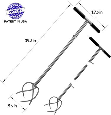Walensee Garden Claw with 4 Tines Cultivator, Earth Claw and Handle. Gardenclaw Twist Tiller, Aerator and Weed Remover all in one device. Height adjustable garden cultivator for raised garden beds.