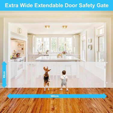 Adjustable Baby Gate with Lock - Expandable Pet Barrier, 150cm Width, 83cm Height, 300cm Total Length (White)