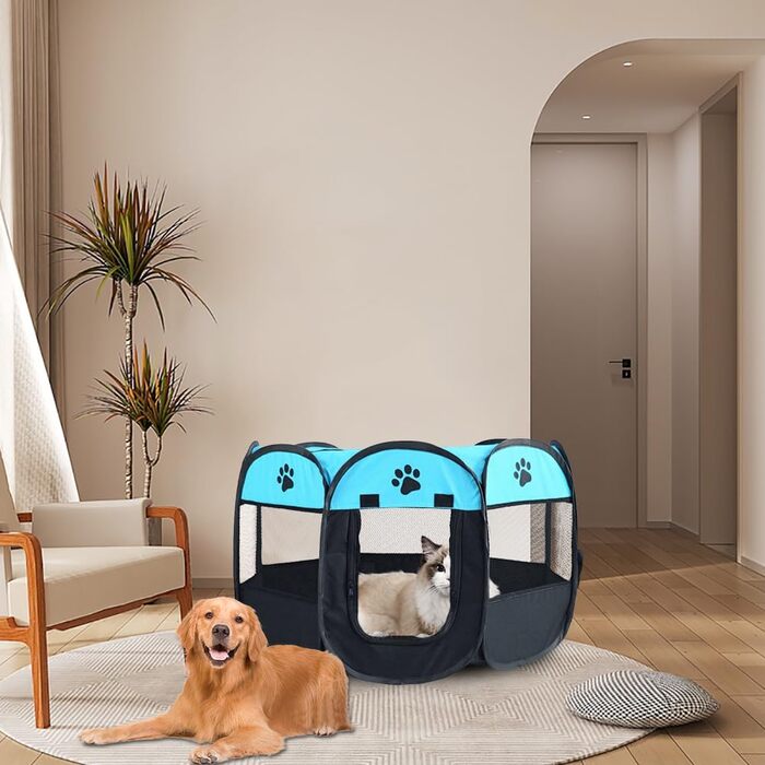 Клітка-забіг для цуценят та собак, складана, 73x73x43 см (Blue+Black)