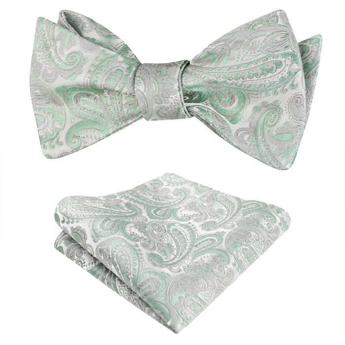 Alizeal Комплект краватки-метелика та кишенькового хустинки в стилі ретро Пайслі, блакитний (Універсальний розмір, салатний + сірий)