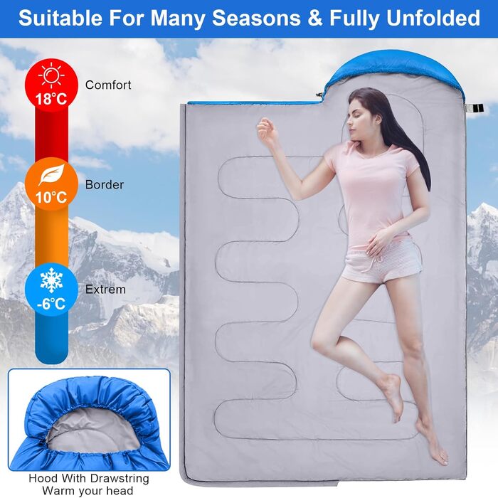 Сплячий мішок 3-4 сезони - 220 x 85 см, вологостійкий, легкий, для кемпінгу та подорожей