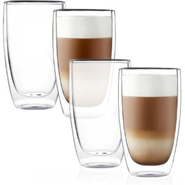 CNGLASS Double-Walled Insulated Glasses, 400ml / 13.5oz, 4-Piece Set, Latte Macchiato Glasses, Insulated Coffee Cups, Tableware, Drinkware