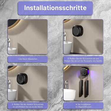 Maxspace UV Toothbrush Sanitizer, Wall-Mounted Toothbrush Holder with Drying, Rechargeable Toothbrush Sterilizer with 2 Slots for Family Use (Black)