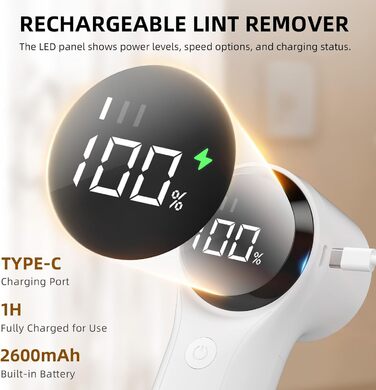Електричний видалення ворсу з одягу - портативний бездротовий прилад для чищення одягу з LED-дисплеєм (чорний)