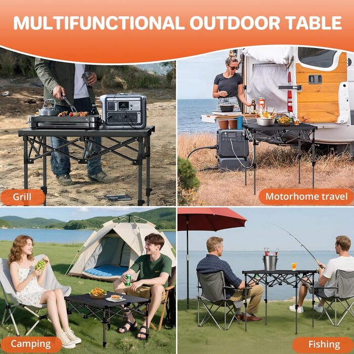 FUNYKICH Складаний столик для кемпінгу 82 x 40 см з регулюванням висоти (44/70 см), легкий та портативний, з сітчастою кишенею, алюмінієва розкладна стільниця для барбекю, кемпінгу, пікніка, саду