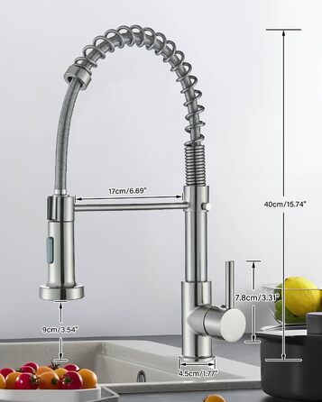 Кран кухонний Hbronzeshower з висувною лійкою, 360° обертання, нержавіюча сталь, щіткований нікель