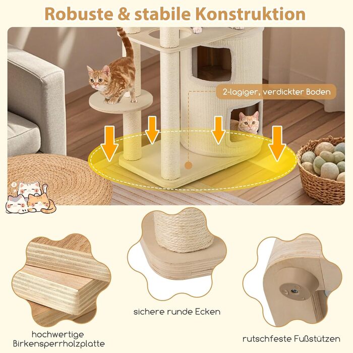 Дерев'яний кігтечка для котів Costway 151 см з будиночком, гамаком та сизалевими стовпчиками, активний комплекс для котів