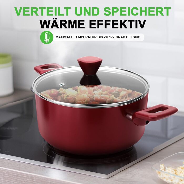 NutriChef 13-Piece Cookware Set & Pot Set Non-Stick Cookware Set with Transparent Lids | Induction Pots & Pans Set for Gas, Electric & Ceramic Stovetops | PFOA-Free for Healthy Cooking Red